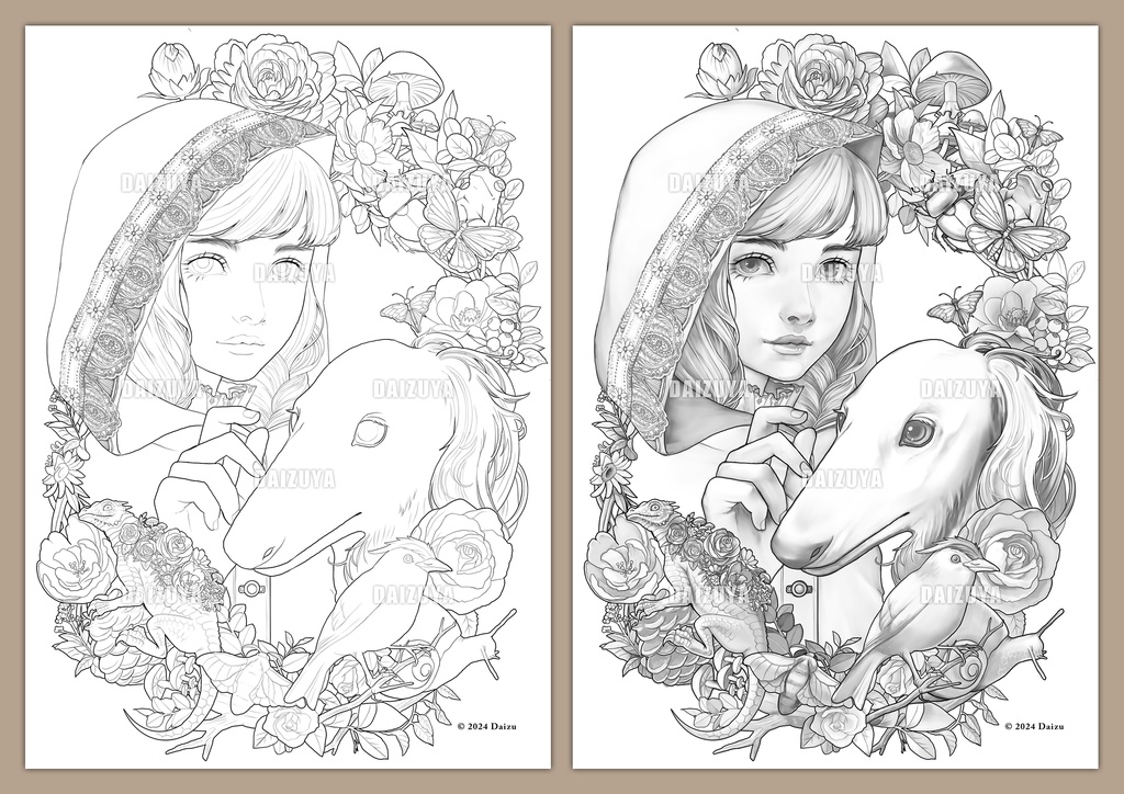 大人の塗り絵『赤ずきんちゃんとボルゾイ』