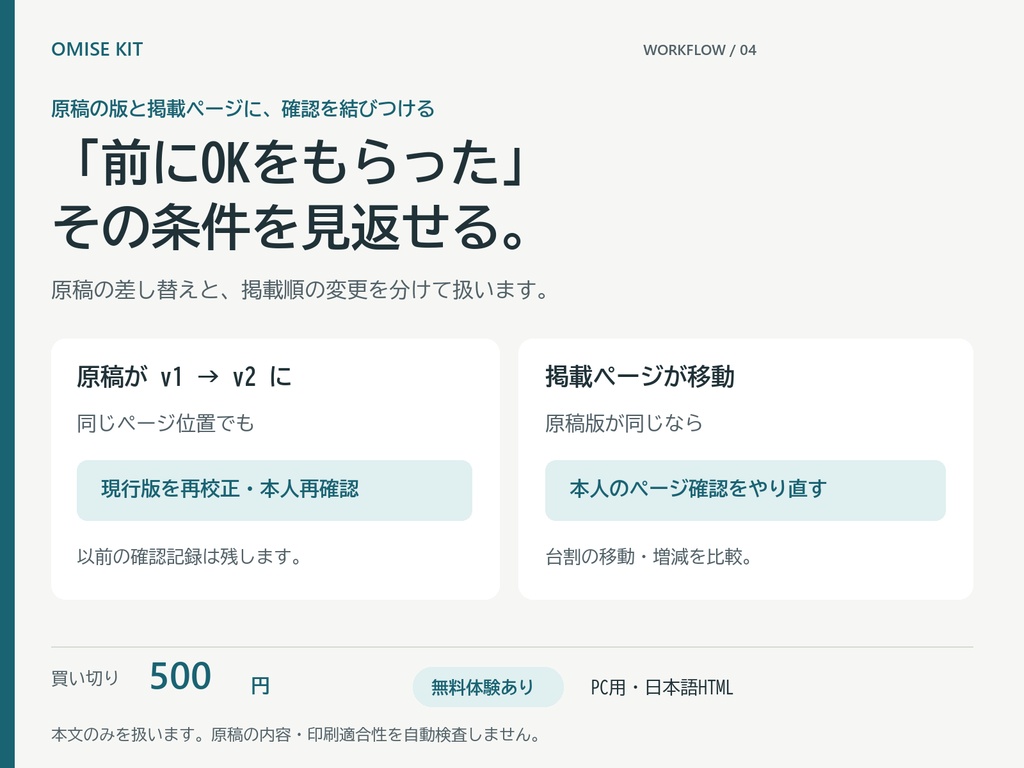 アンソロジー 台割・改訂確認デスク|原稿差し替え・ページ移動後の再確認【無料体験あり】