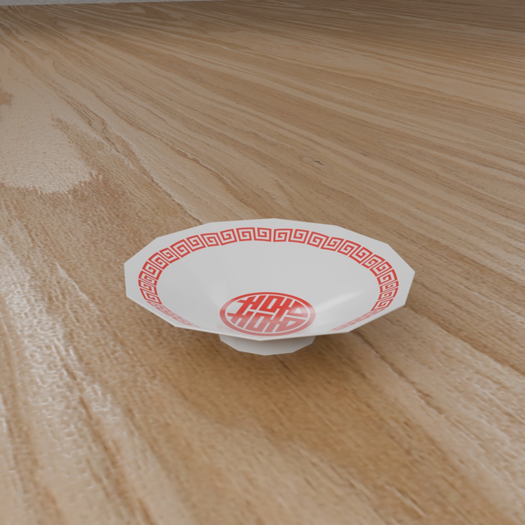 Low Poly Food Props|中華食器3点セット(ラーメン丼・レンゲ・チャーハン皿)|ゲーム・VRChat向け3Dモデル|Blender・FBX対応