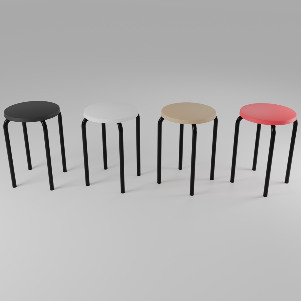 Low Poly Food Props｜丸椅子４脚セット｜3Dモデル｜Blender・FBX対応