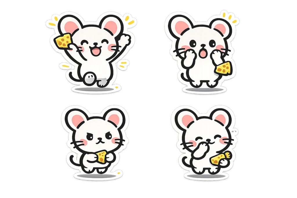 エモートPNGセット（透過）ネズミ4種｜512&1024同梱