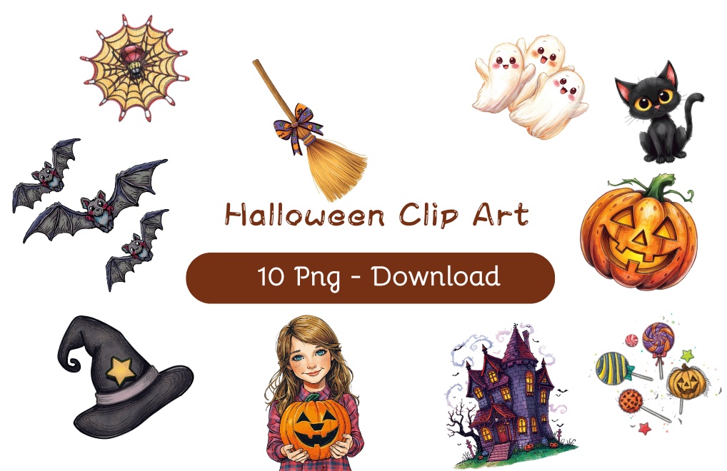 ポップなかわいいハロウィン クリップアート素材（PNGデータ）