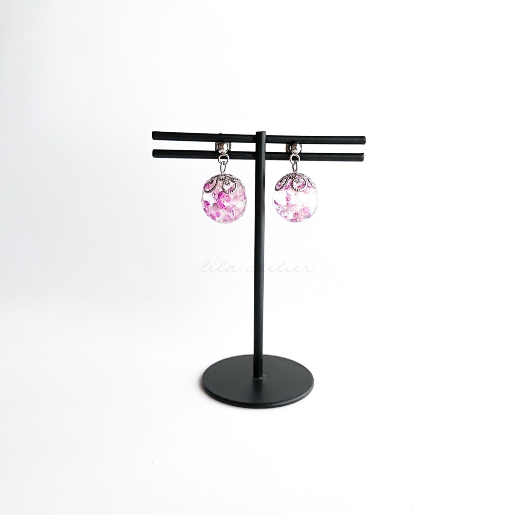 かすみ珠【紫】ピアス/イヤリング(金属アレルギー対応)