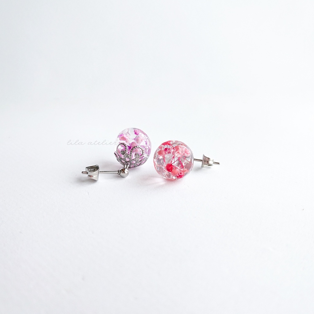 かすみ珠【紫】ピアス/イヤリング(金属アレルギー対応)