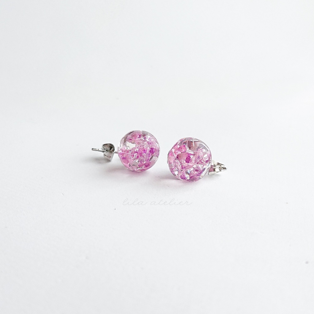 かすみ珠【紫】ピアス/イヤリング(金属アレルギー対応)