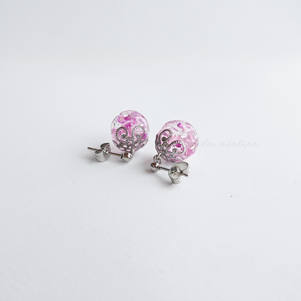 かすみ珠【紫】ピアス/イヤリング(金属アレルギー対応)