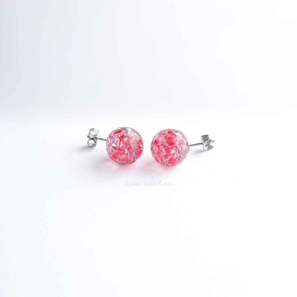 かすみ珠【紅】ピアス/イヤリング(金属アレルギー対応)