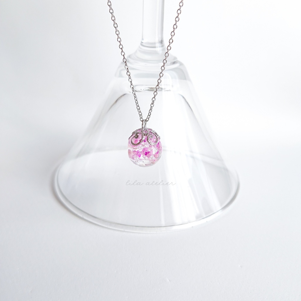 かすみ珠【紫】ペンダント(金属アレルギー対応)