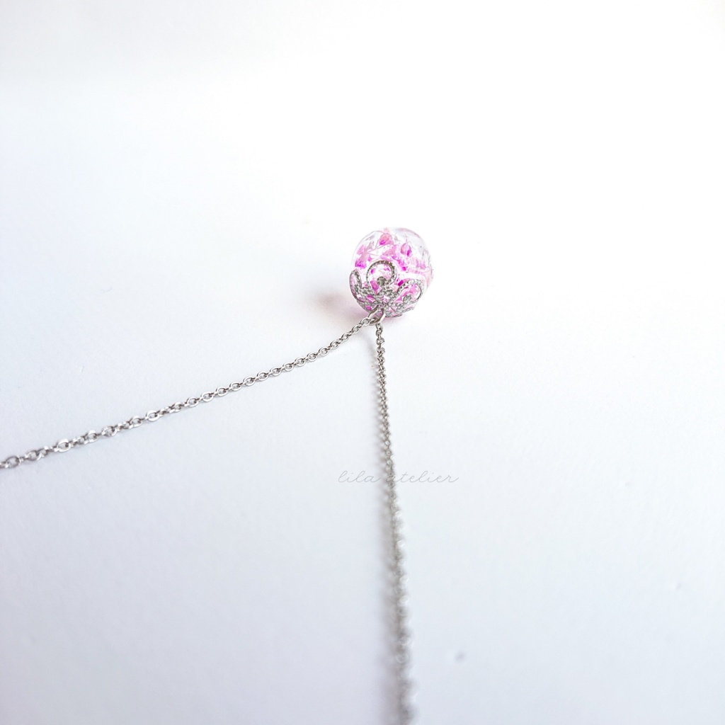 かすみ珠【紫】ペンダント(金属アレルギー対応)