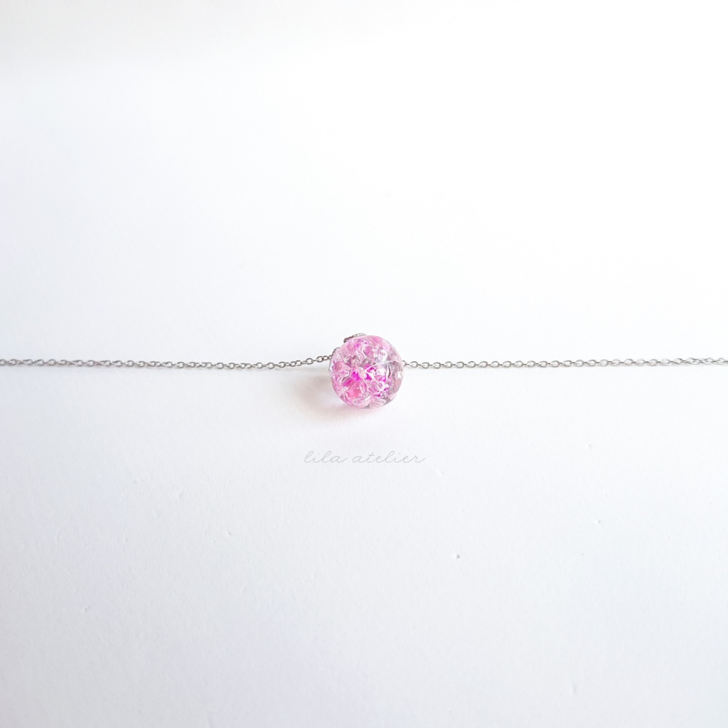 かすみ珠【紫】ペンダント(金属アレルギー対応)