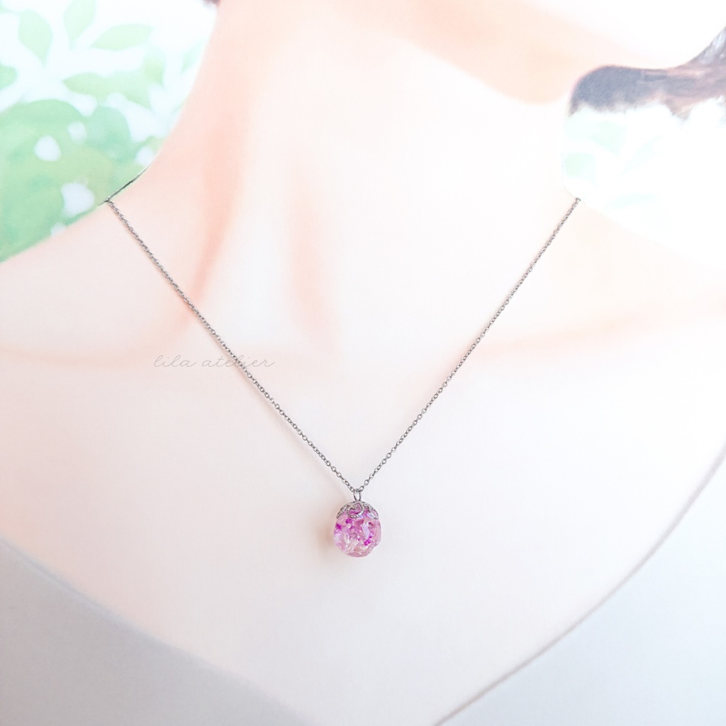 かすみ珠【紫】ペンダント(金属アレルギー対応)