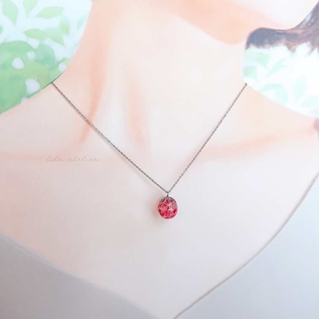 かすみ珠【紅】ペンダント(金属アレルギー対応)