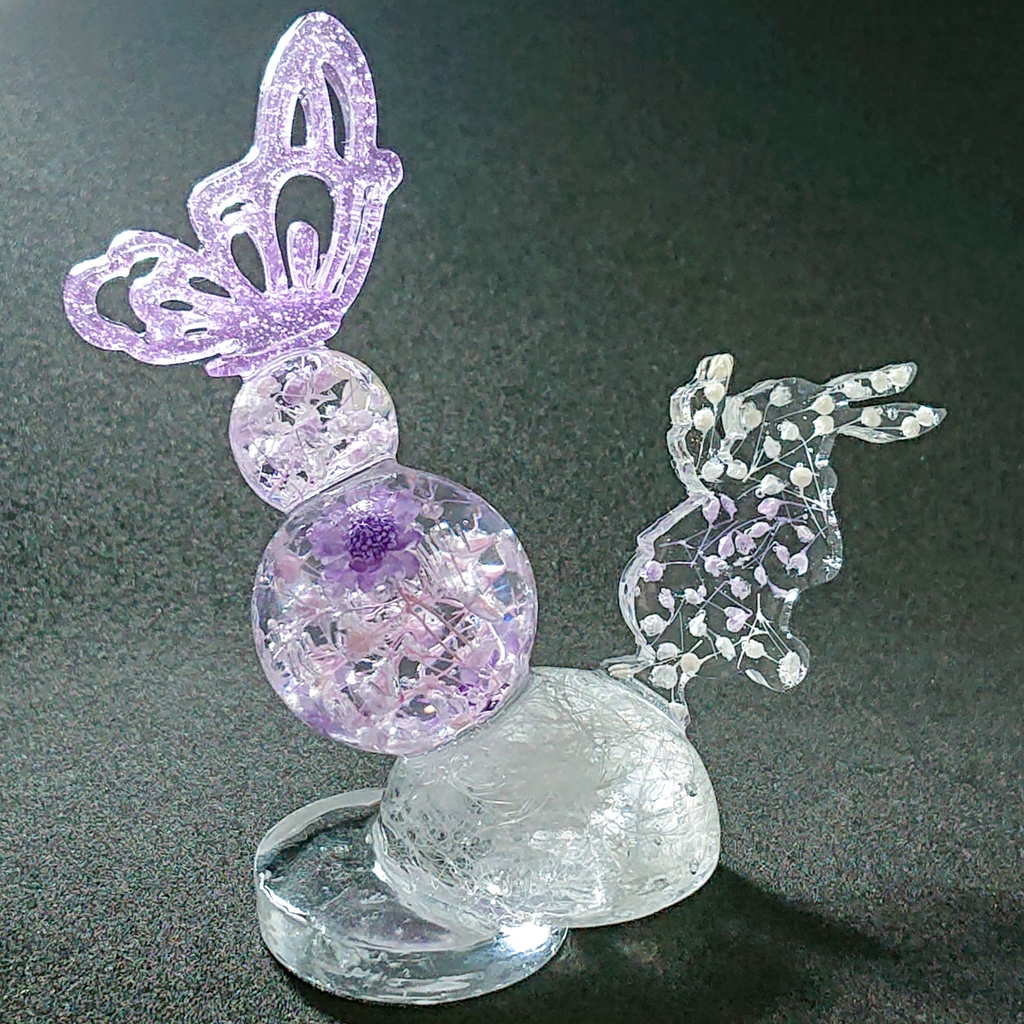 うさぎと妖精の花ドームのオブジェ【紫】