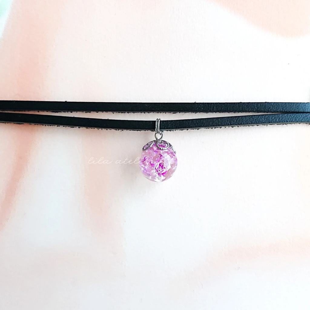 かすみ珠【紫】チョーカー(金属アレルギー対応)