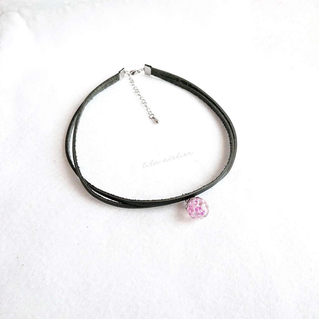 かすみ珠【紫】チョーカー(金属アレルギー対応)