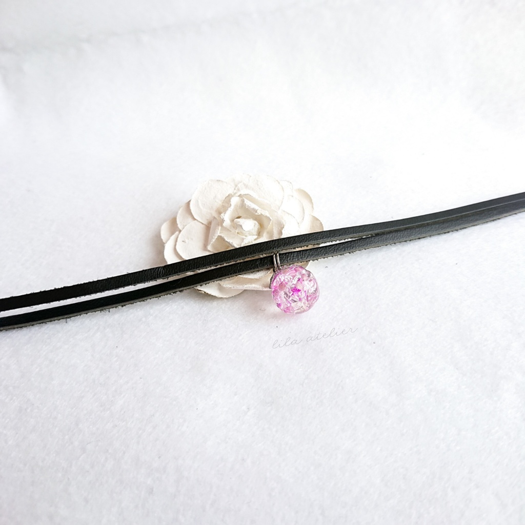 かすみ珠【紫】チョーカー(金属アレルギー対応)