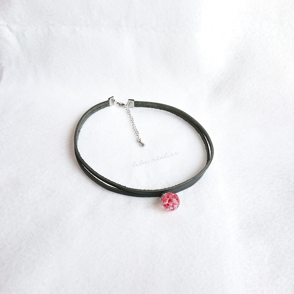 かすみ珠【紅】チョーカー(金属アレルギー対応)