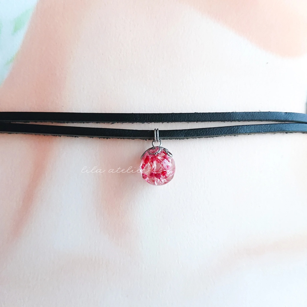 かすみ珠【紅】チョーカー(金属アレルギー対応)