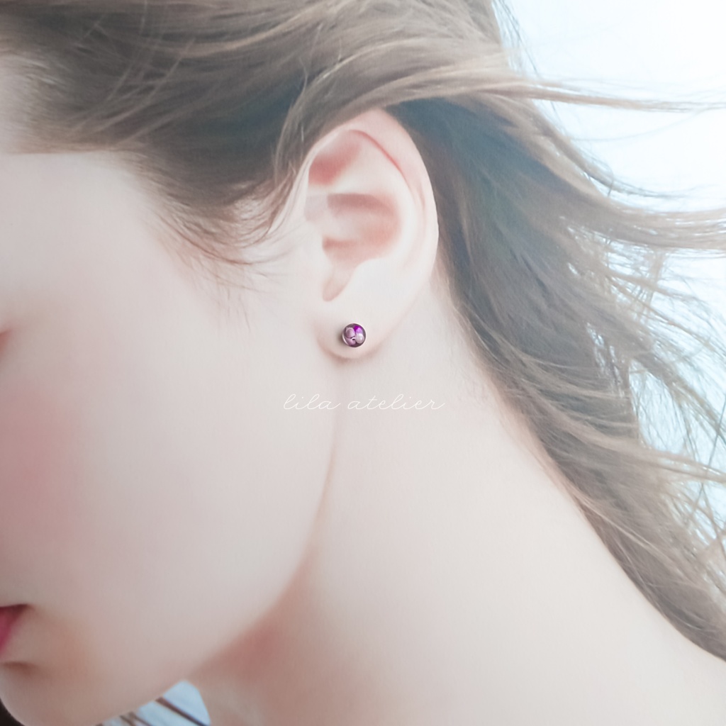 かすみ水中花【紫】ピアス/イヤリング(金属アレルギー対応)