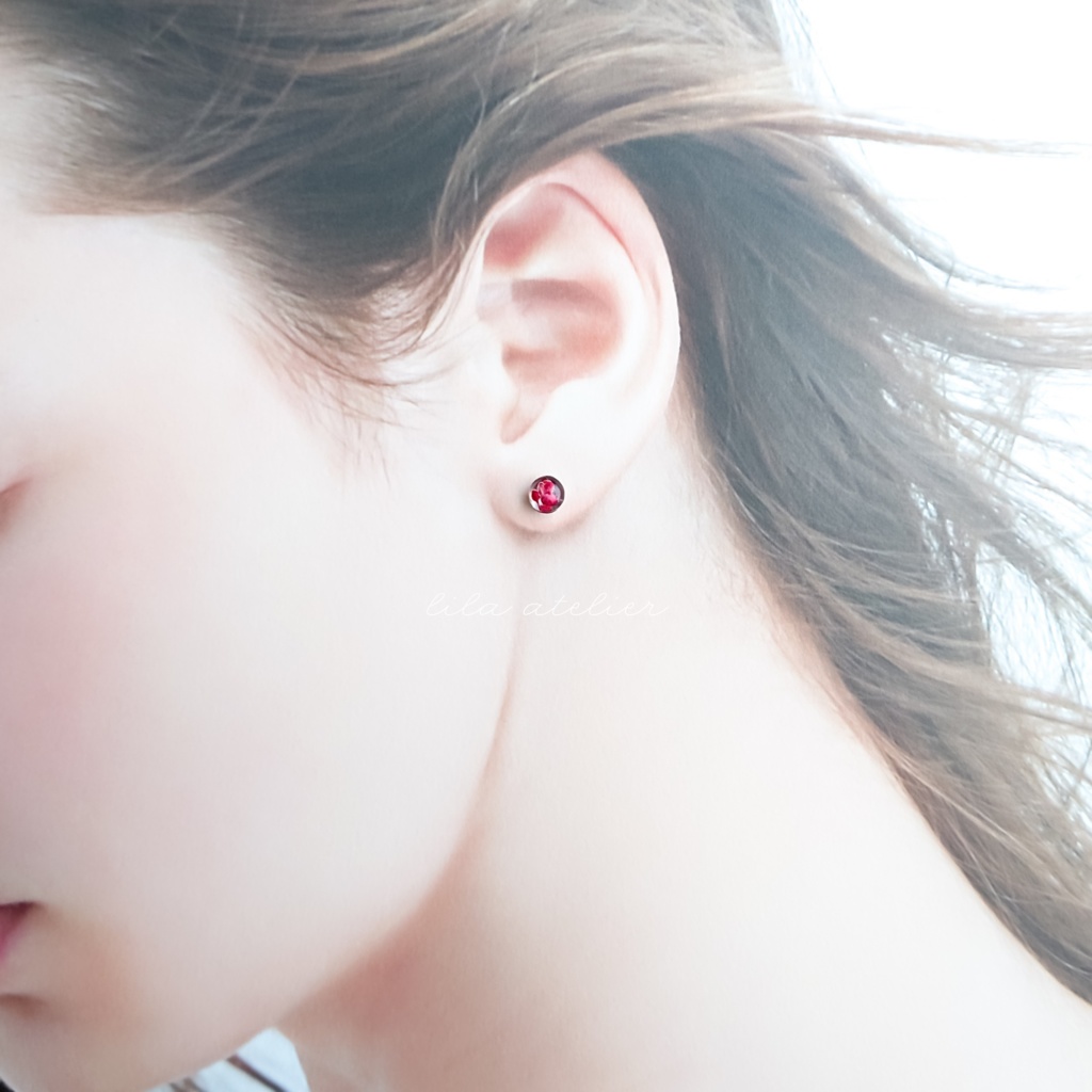 かすみ水中花【紅】ピアス/イヤリング(金属アレルギー対応)