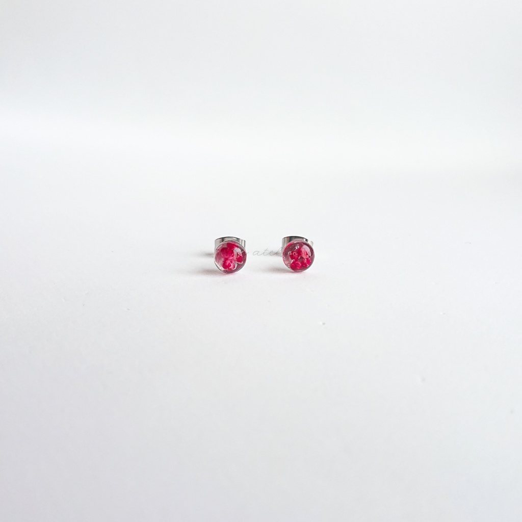 かすみ水中花【紅】ピアス/イヤリング(金属アレルギー対応)