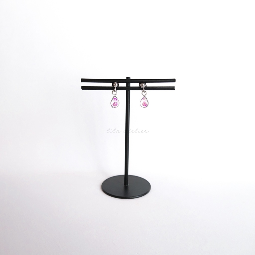 かすみ雫【紫】ピアス/イヤリング(金属アレルギー対応)