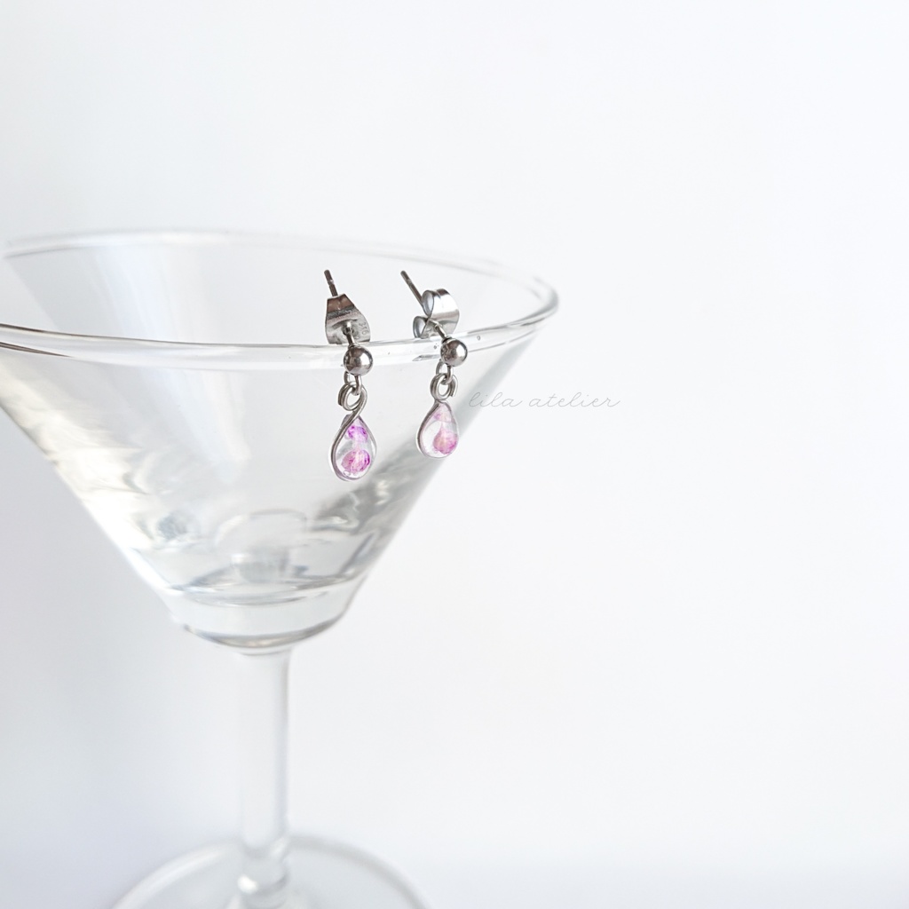 かすみ雫【紫】ピアス/イヤリング(金属アレルギー対応)