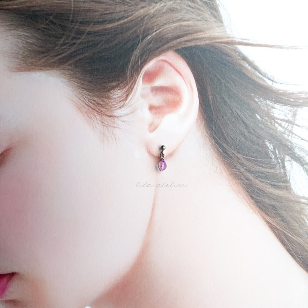 かすみ雫【紫】ピアス/イヤリング(金属アレルギー対応)