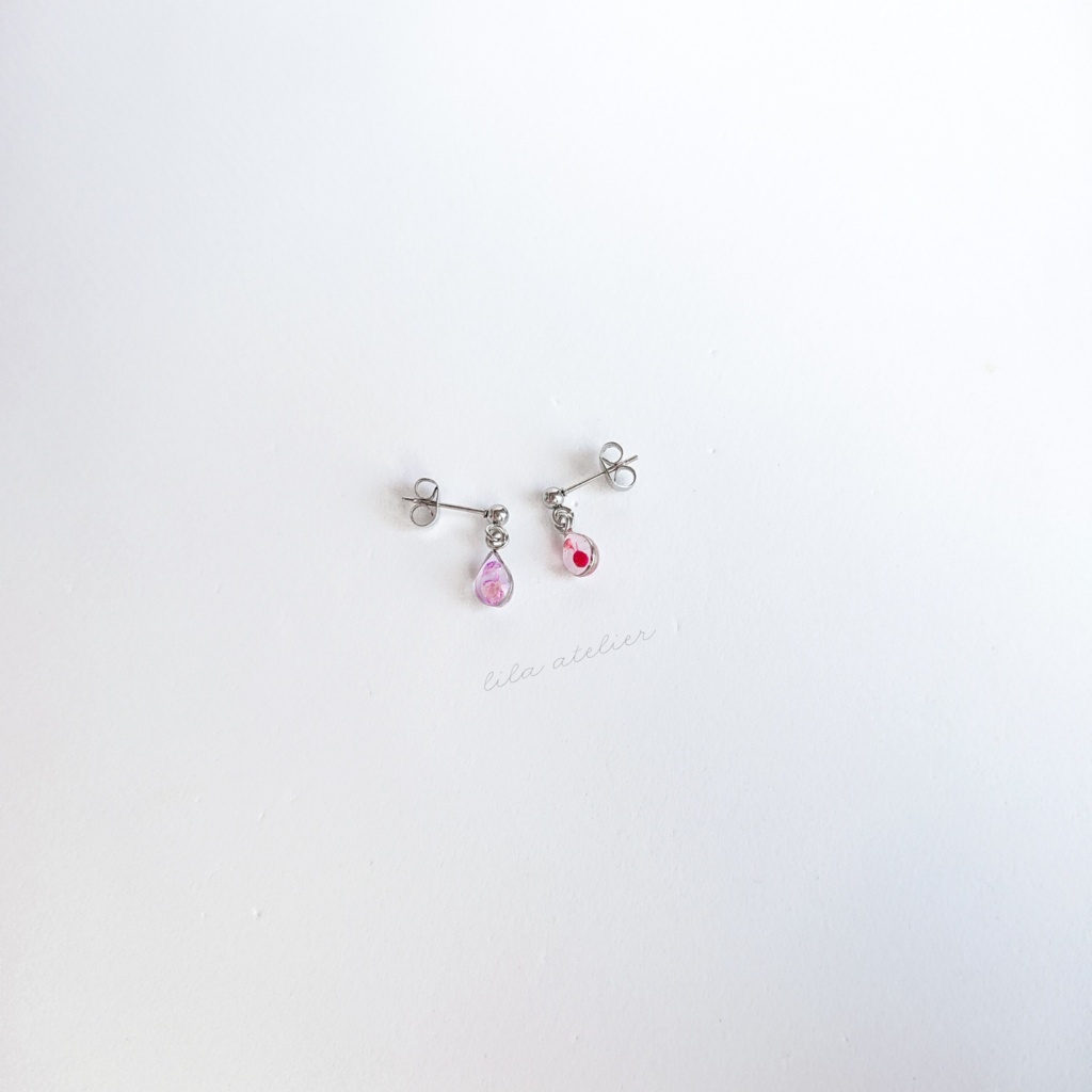 かすみ雫【紅】ピアス/イヤリング(金属アレルギー対応)