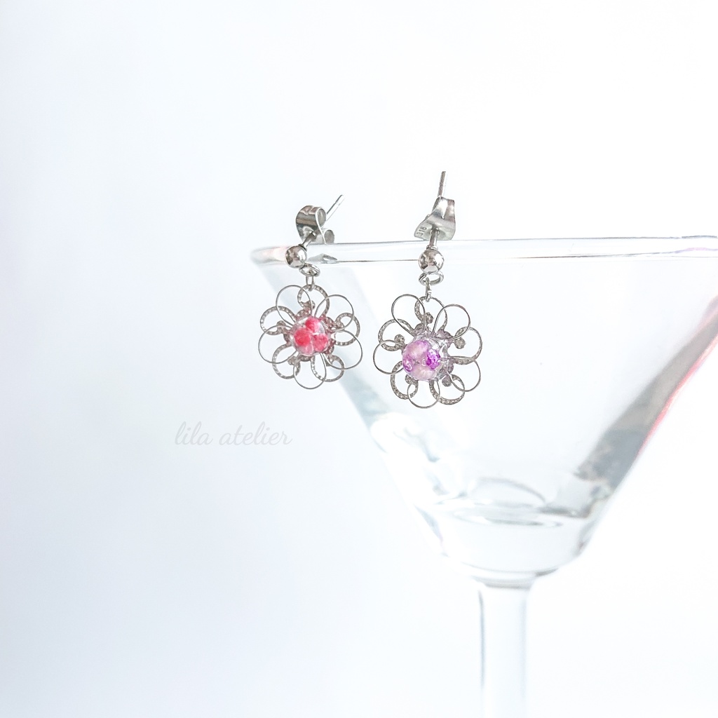 かすみ銀花【紅】ピアス/イヤリング(金属アレルギー対応)