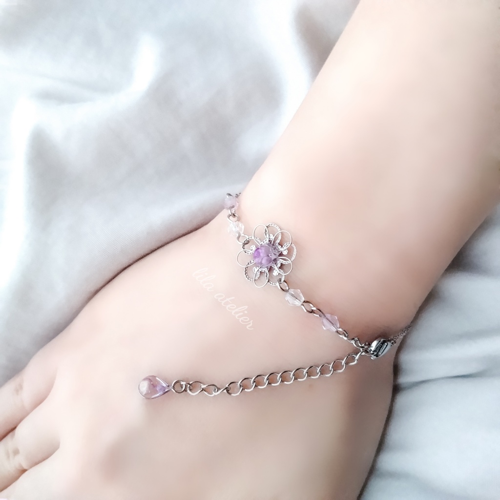 かすみ銀花【紫】ブレスレット(金属アレルギー対応)