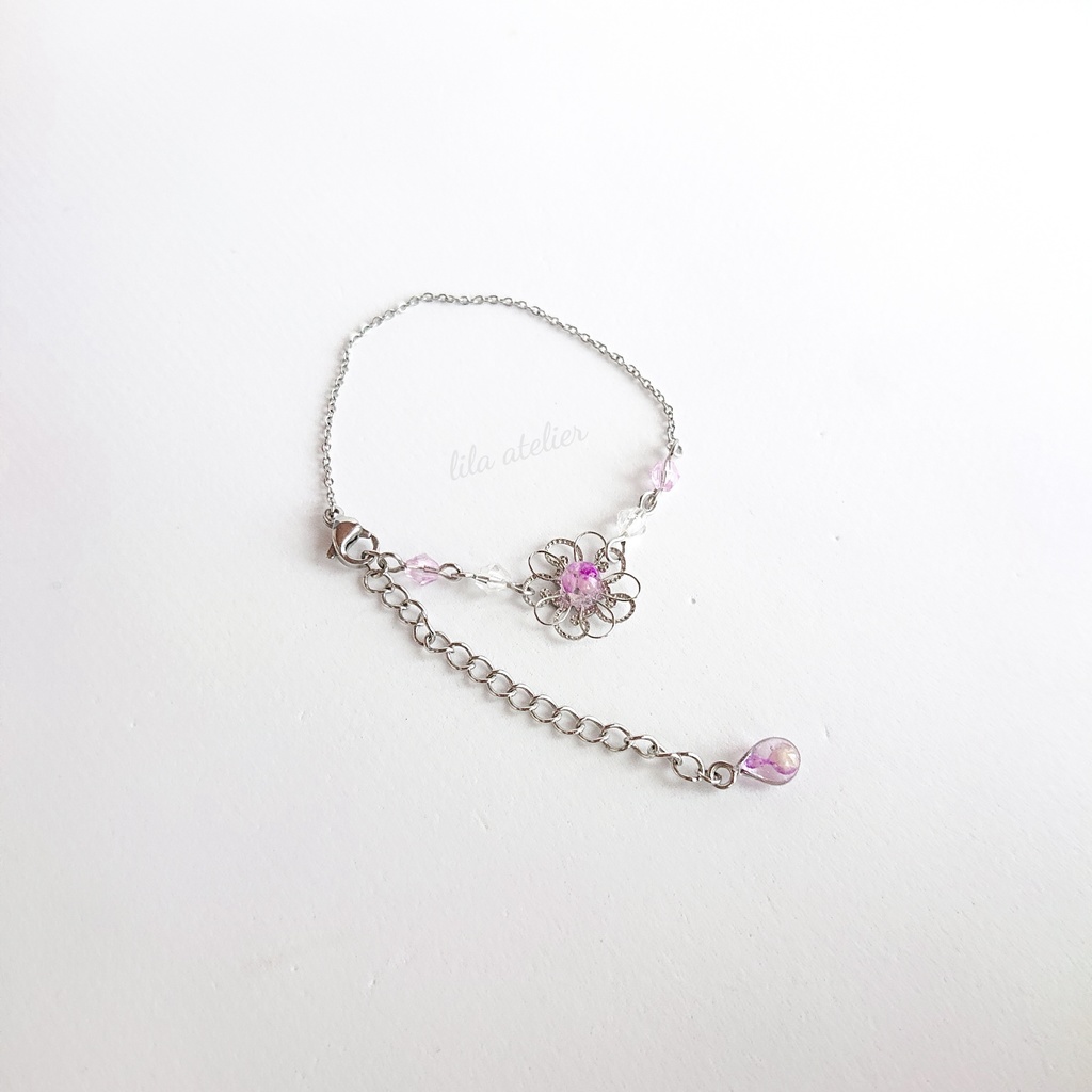 かすみ銀花【紫】ブレスレット(金属アレルギー対応)