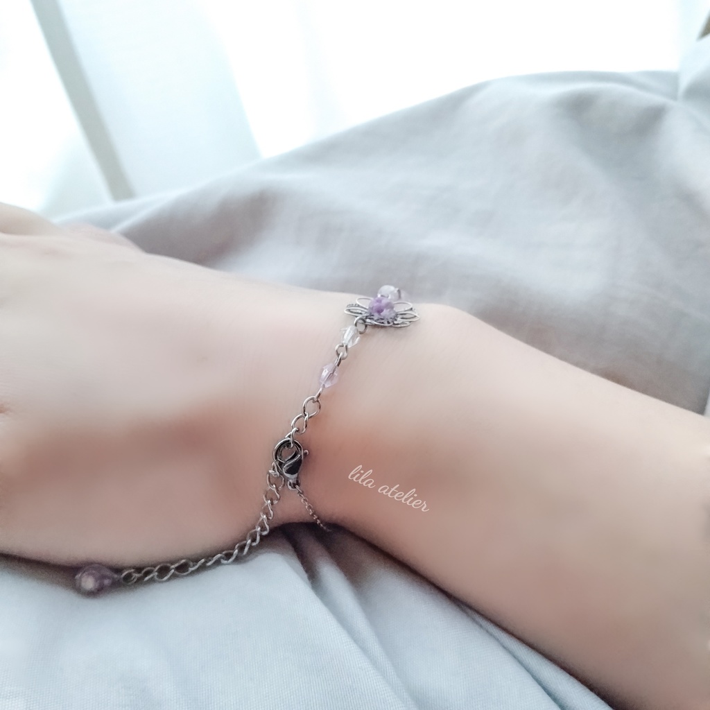 かすみ銀花【紫】ブレスレット(金属アレルギー対応)