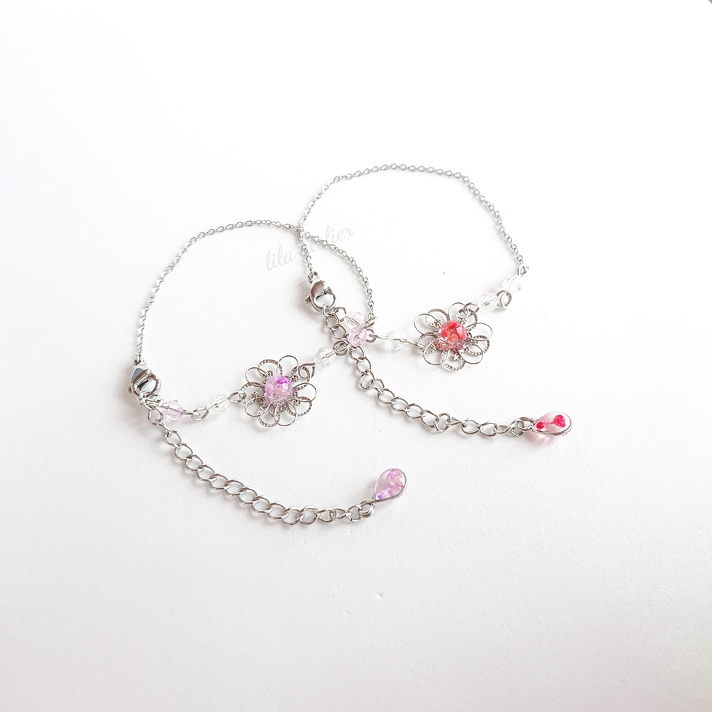 かすみ銀花【紫】ブレスレット(金属アレルギー対応)