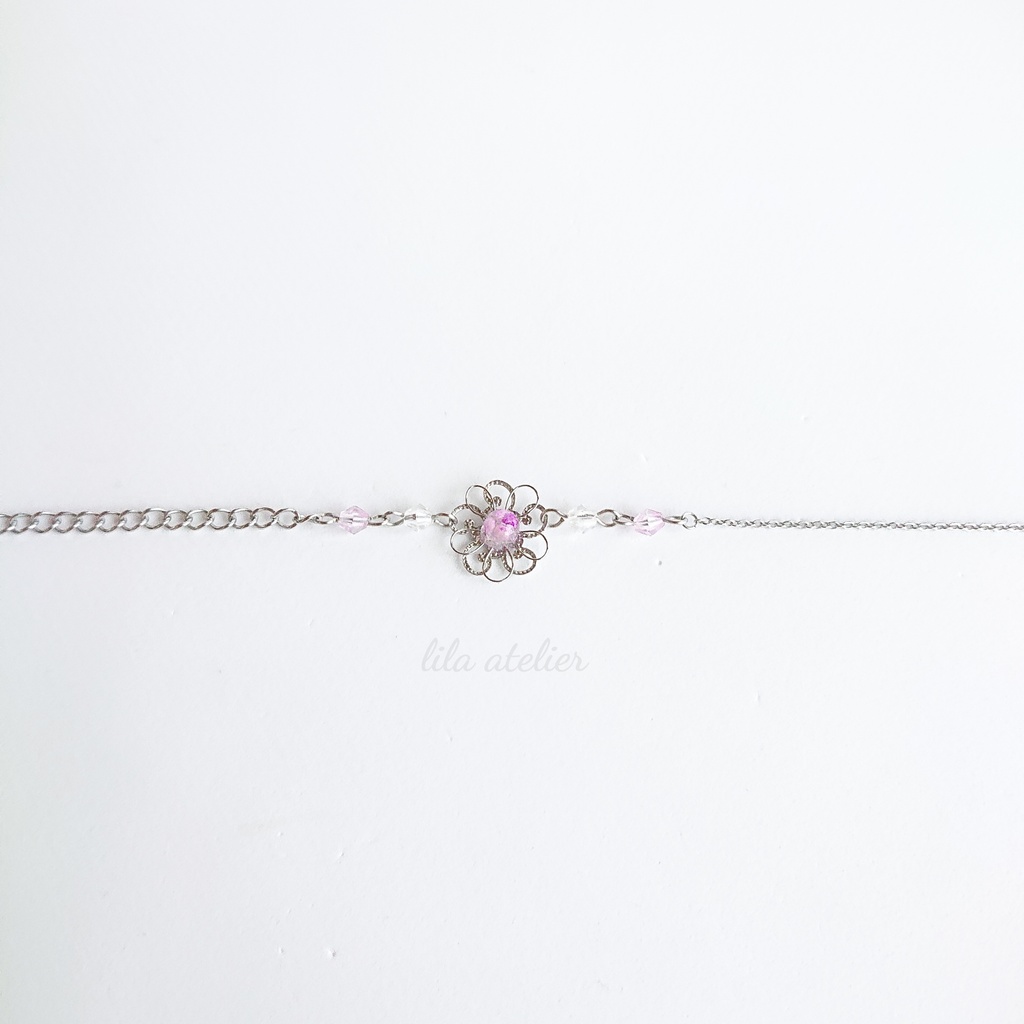 かすみ銀花【紫】ブレスレット(金属アレルギー対応)