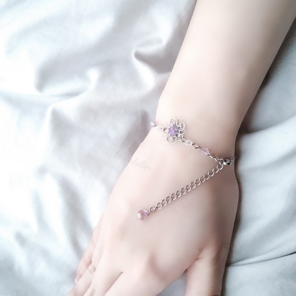 かすみ銀花【紫】ブレスレット(金属アレルギー対応)