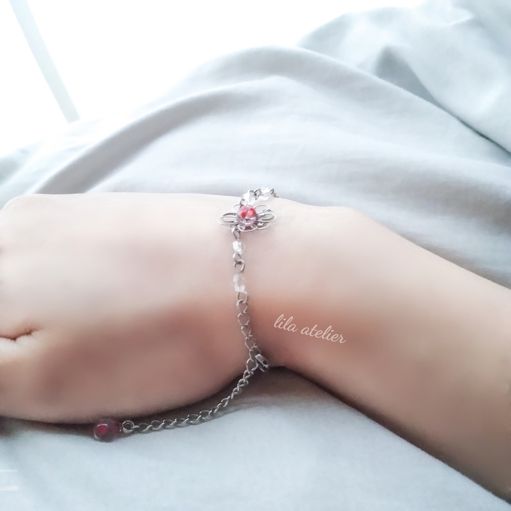 かすみ銀花【紅】ブレスレット(金属アレルギー対応)