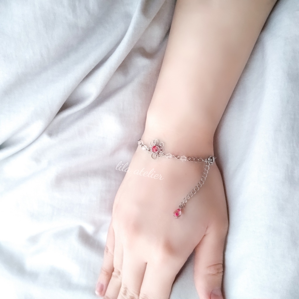 かすみ銀花【紅】ブレスレット(金属アレルギー対応)