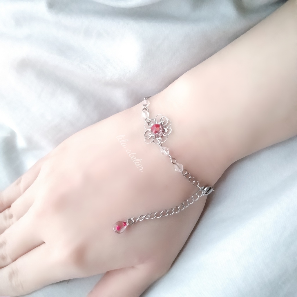 かすみ銀花【紅】ブレスレット(金属アレルギー対応)