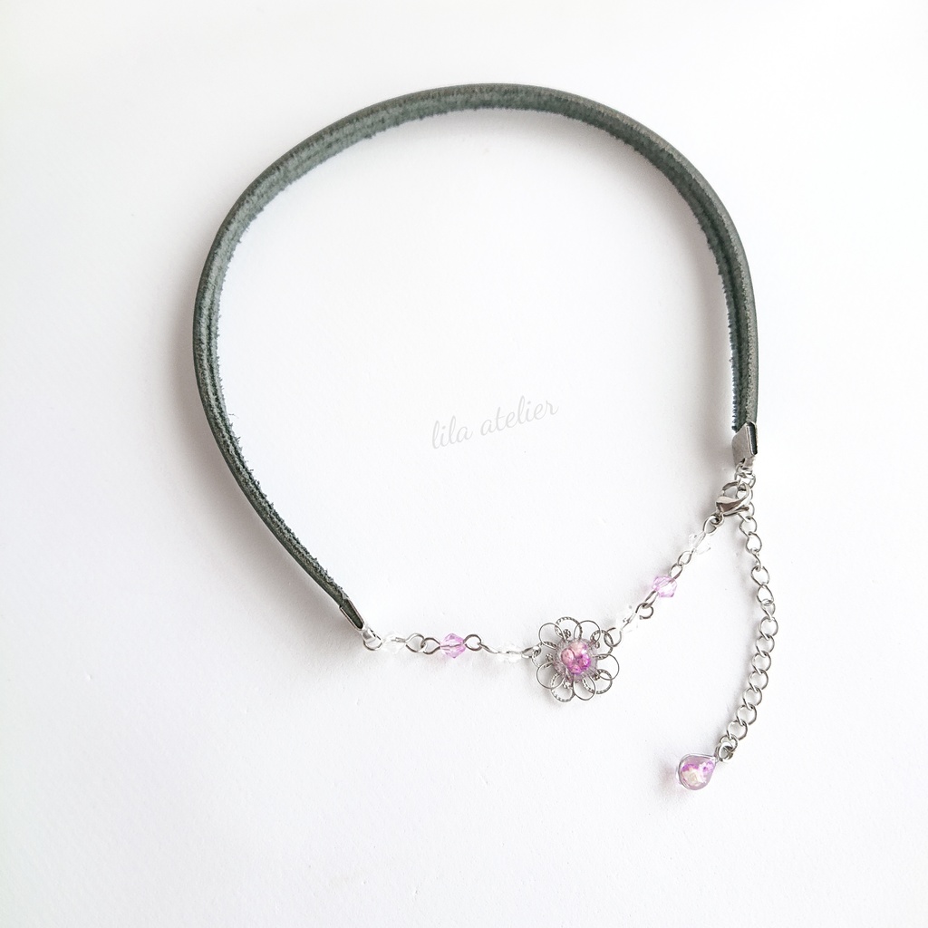 かすみ銀花【紫】チョーカー(金属アレルギー対応)