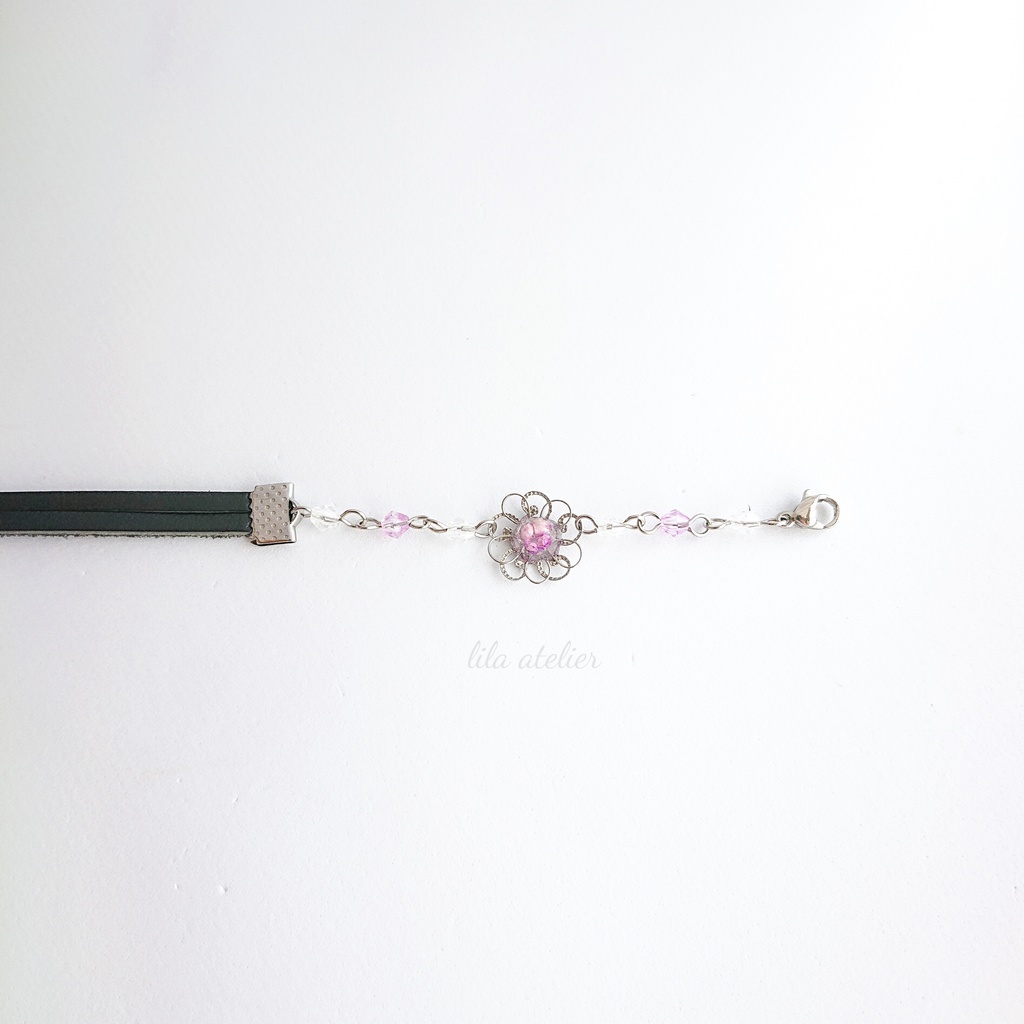 かすみ銀花【紫】チョーカー(金属アレルギー対応)