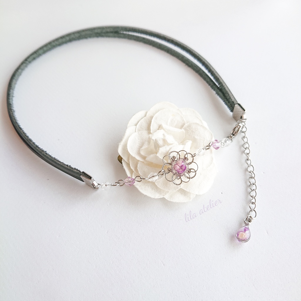 かすみ銀花【紫】チョーカー(金属アレルギー対応)