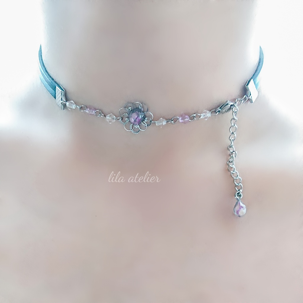 かすみ銀花【紫】チョーカー(金属アレルギー対応)