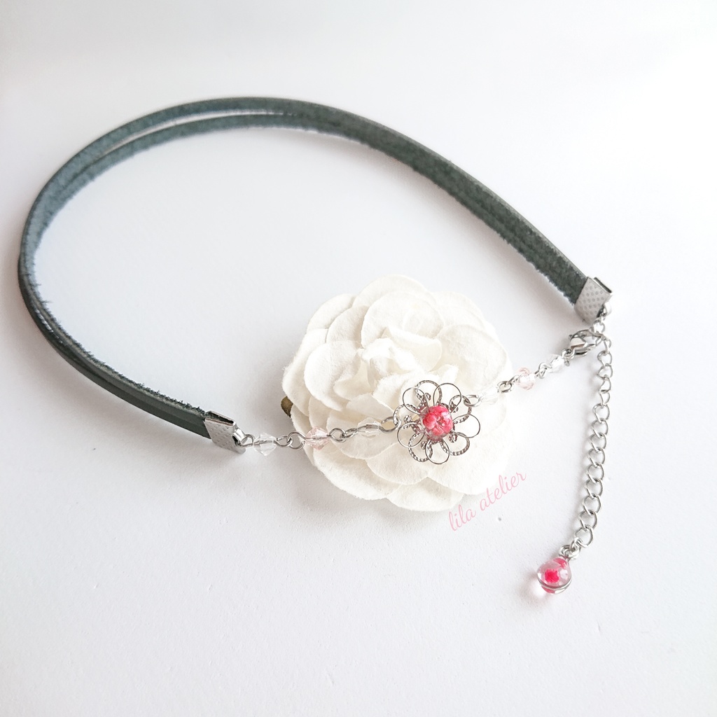 かすみ銀花【紅】チョーカー(金属アレルギー対応)