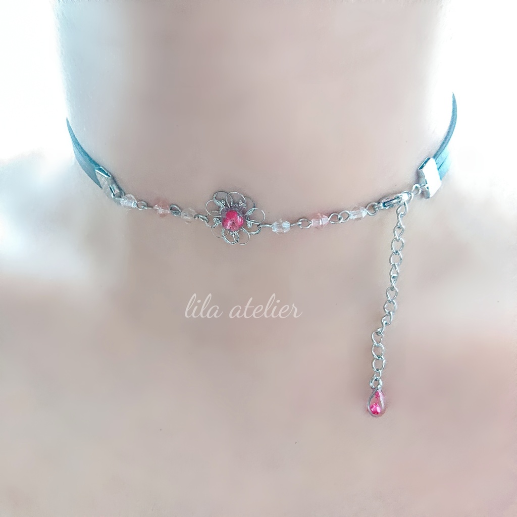 かすみ銀花【紅】チョーカー(金属アレルギー対応)