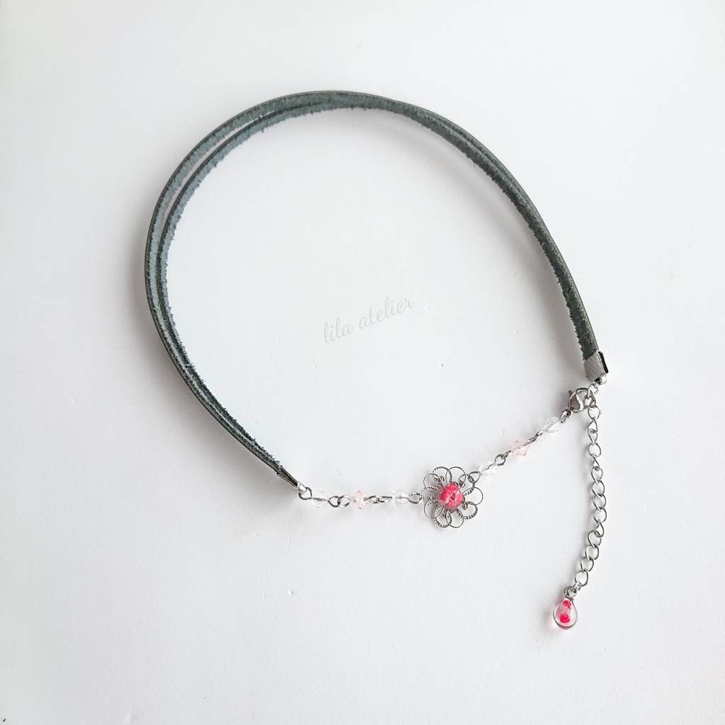 かすみ銀花【紅】チョーカー(金属アレルギー対応)