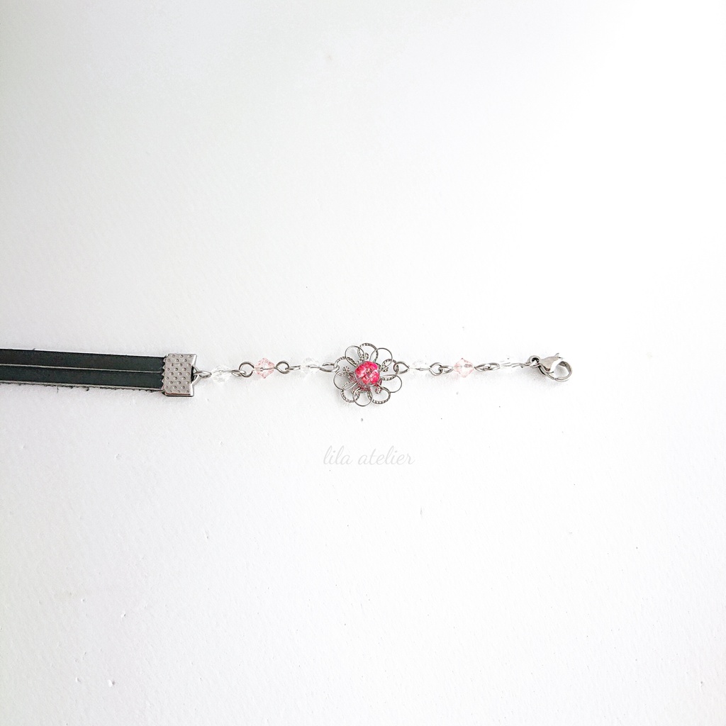 かすみ銀花【紅】チョーカー(金属アレルギー対応)