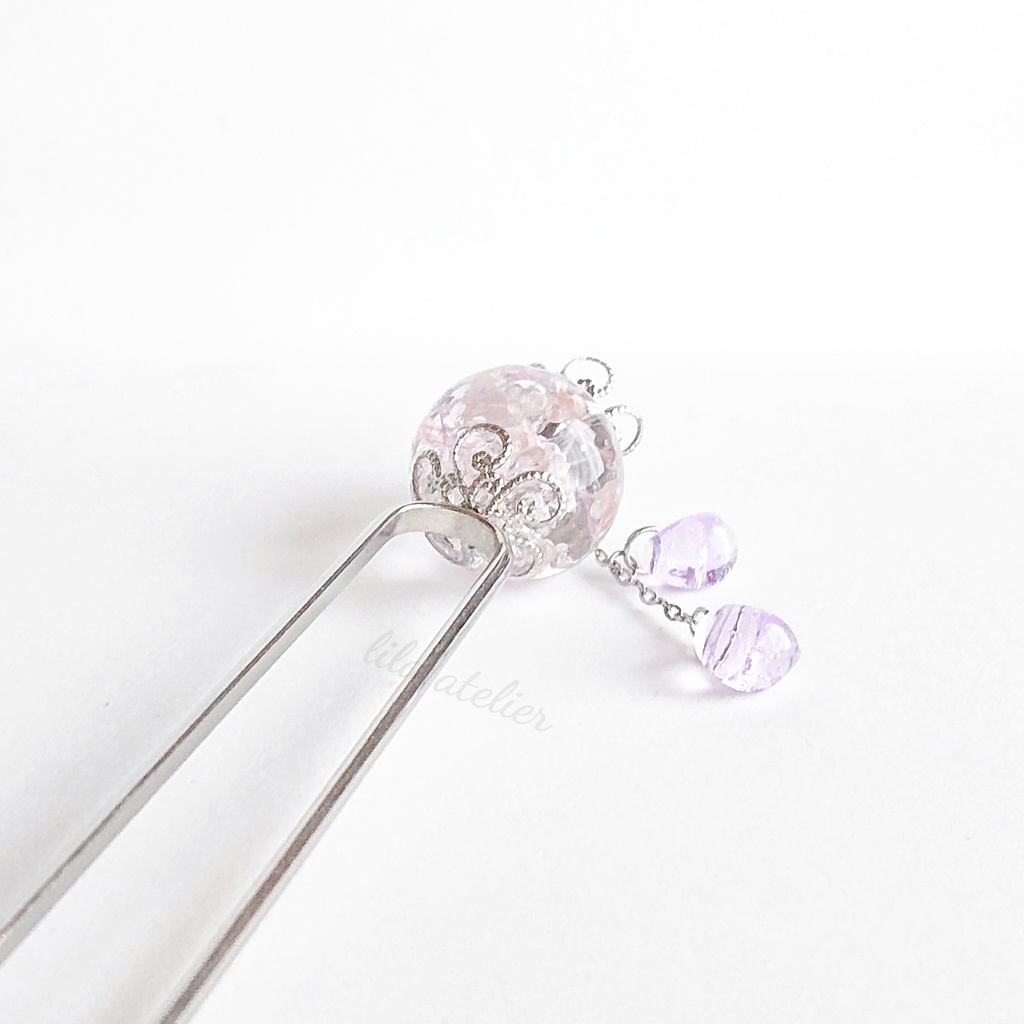 かすみ大珠二又【紫】かんざし(金属アレルギー対応)