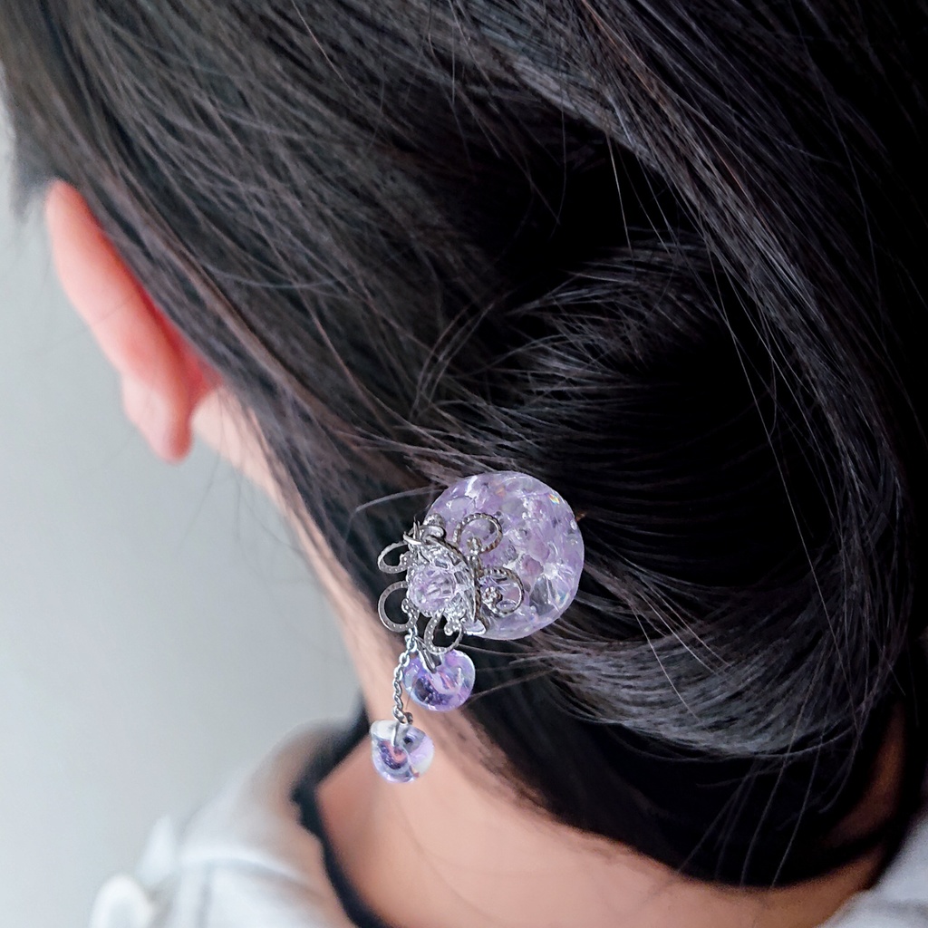 かすみ大珠二又【紫】かんざし(金属アレルギー対応)
