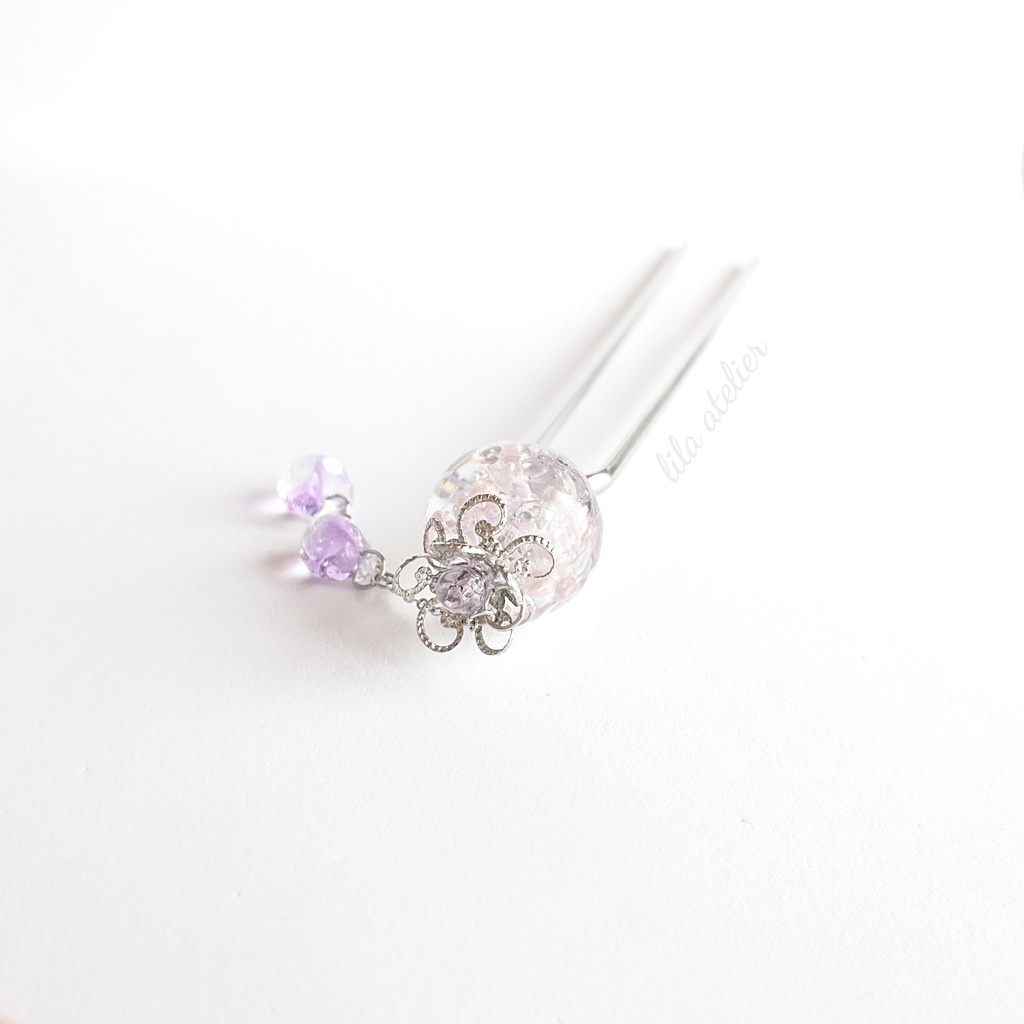 かすみ大珠二又【紫】かんざし(金属アレルギー対応)